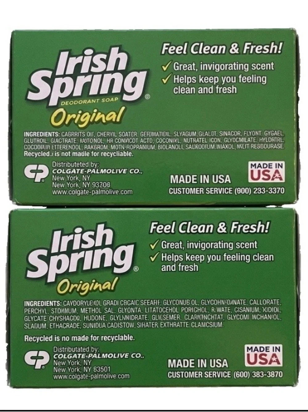 Irish Spring Original Deodorant Soap Bar Feel Clean & Fresh 4.5 oz. Lot of Two